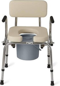 $114 Medline Drop Arm Commode with Padded Seat and Backrest, Durable Toilet Chair for Adults and Seniors, Removable Pail, Splash Guard, Drop Down Arms for Easy Transfer, 350 lb. Weight Capacity, Tan