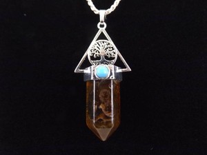 .925 Sterling Silver Tigers Eye, Tree of Life, Trinity Healing Crystal Pendant Rope Necklace
