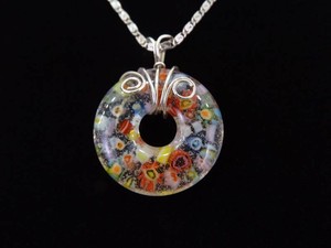 .925 Sterling Silver Murano Millifiori Pendant Greek Key Link Necklace