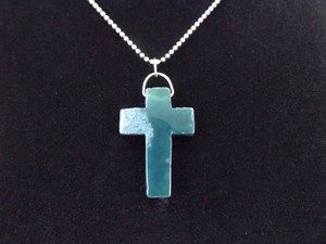 .925 Sterling Silver Green Jade Cross Pendant Bead Link Necklace