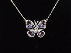 .925 Sterling Silver Amethyst Crystal Butterfly Pendant Necklace