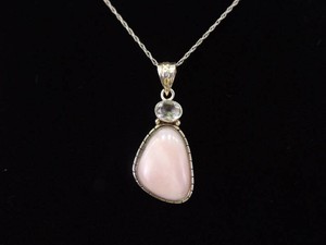 .925 Sterling Silver Faceted Topaz Pink Quartz Pendant Necklace