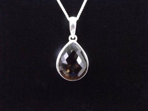 .925 Sterling Silver Larger Faceted Smokey Quartz Pendant Necklace