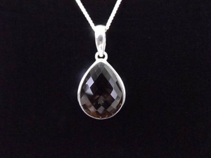 .925 Sterling Silver Larger Faceted Smokey Quartz Pendant Necklace