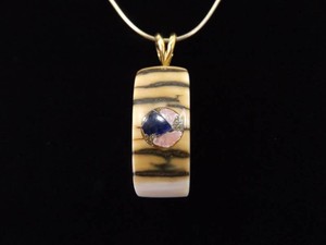 .925 Sterling Silver Larger Bone Carved Inlayed Gems Vermeil Pendant Necklace
