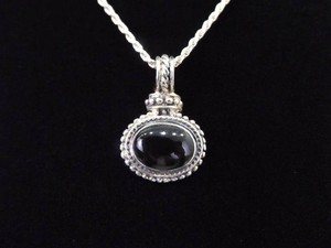 .925 Sterling Silver Black Onyx Cabochon Pendant Thicker Rope Necklace
