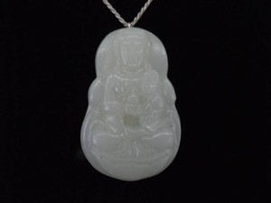 .925 Sterling Silver Larger Carved Stone Buddha Pendant Necklace