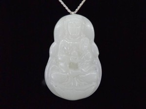 .925 Sterling Silver Larger Carved Stone Buddha Pendant Necklace
