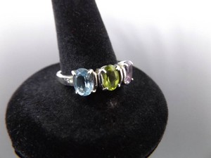 .925 Sterling Silver Topaz, Peridot, and Amethyst Ring Size 9.25