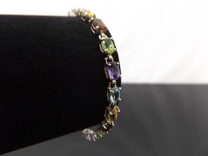 .925 Sterling Silver Multi Colored Stone Tennis Bracelet