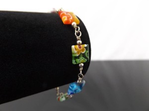 .925 Sterling Silver Milti Colored Murano Millefiori Bracelet
