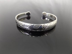 .925 Sterling Silver Carved Waves Bangle Bracelet