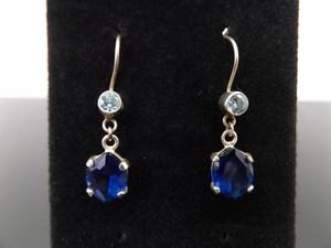.925 Sterling Silver Topaz and Aquamarine Crystal Dangle Hook Earrings
