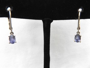 .925 Sterling Silver Tanzanite Crystal Dangle Hinged Hook Earrings