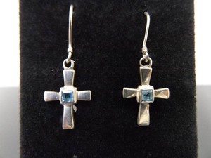 .925 Sterling Silver Topaz Cross Dangle Hook Earrings