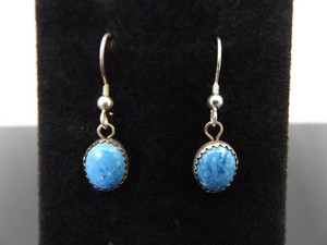 .925 Sterling Silver Denim Lapis Cabochon Dangle Hook Earrings
