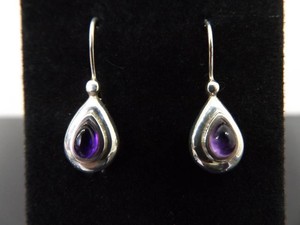 .925 Sterling Silver Amethyst Cabochon Hook Earrings