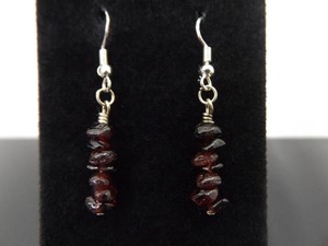 .925 Sterling Silver Semi Polished Raw Garnet Dangle Hook Earrings