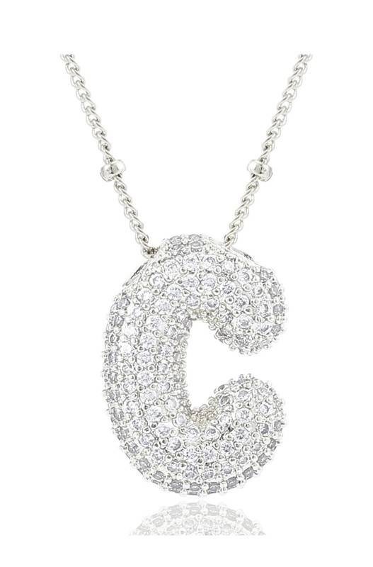 14K Gold Plated Bubble Letter C Necklace, 17.5 - Brand New