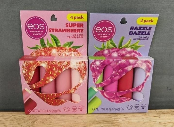 Eos Lip Balm Razzle Dazzle and Super Strawberry, 8 Total - Brand New