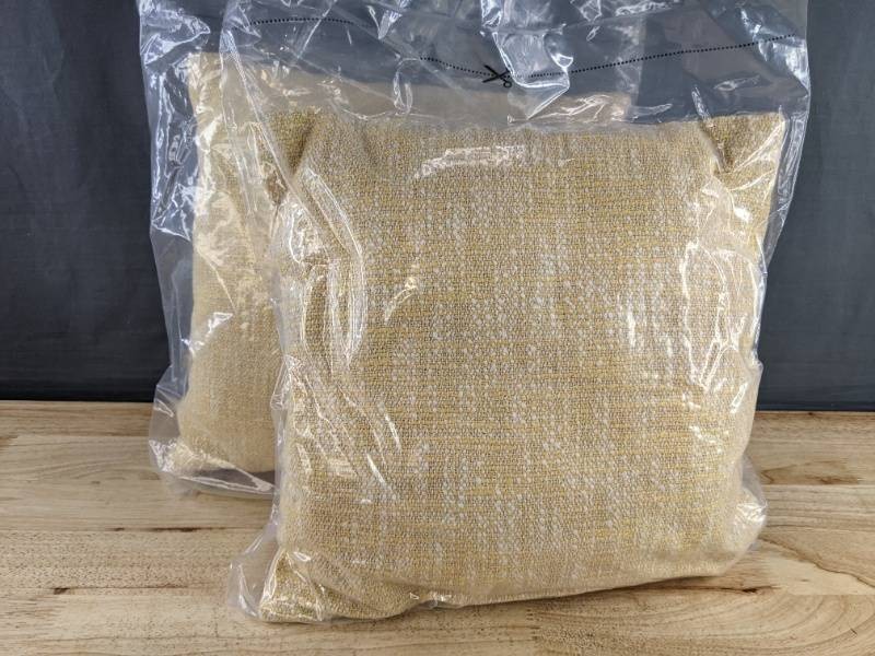 2 Brand New 16 x 16 Yellow and White Throw Pillows