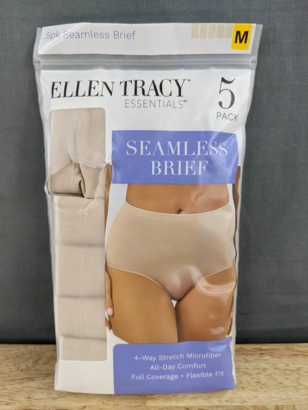 Ellen Tracy Essentials Seamless Brief Size Womens M Beige, 5 Pack - Brand New