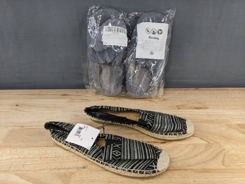 Minnetonka Flats Womens Size 9 & Gray Fuzzy Slippers Womens Size 8.5 - Brand New