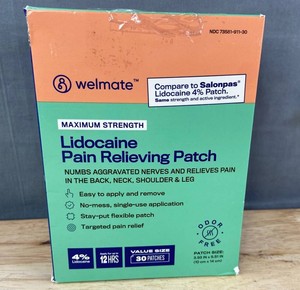 Welmate Lidocaine Pain Relieving Patches, 30 Total, $30 Retail - Brand New