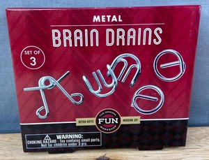 Fun Workshop Metal Brain Drains Metal Puzzle, 3 Puzzles - Brand New