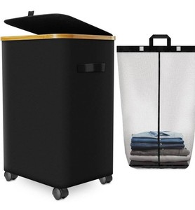 Slim Collapsible Black Laundry Hamper with Lid & Wheels, 110L, 29.1 - Brand New
