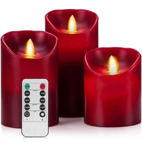 OSHINE Red Flameless LED Pillar Candles with Remote, 3 Total - Brand New