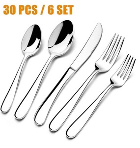 Stainless Steel Modern Flatware Set for 6, 30 Pieces - Brand New