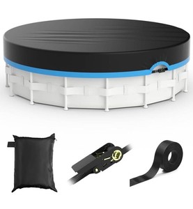 COSYUMI 24 Round Pool Cover with Winch & Cable, Black and Blue, $82 Retail - Brand New