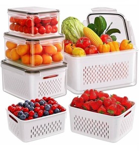 Fruit Storage Containers with Colanders, Clear and White, 5 Pack - New