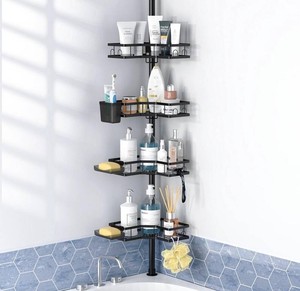 TINANA 4-Tier Adjustable Corner Shower Caddy, Black - Brand New