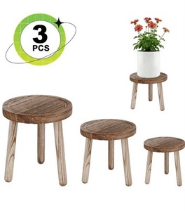 Carbonized Solid Wood Plant Stands, Brown, 3 Total - Brand New