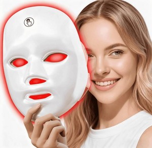 Rechargeable LED Face Massager 7-Color Light Therapy Mask, White - Brand New