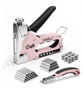 SHALL SH001001PK 3-In-1 Heavy-Duty Upholstery Staple Gun, Pink - Brand New
