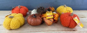 Boucle Pumpkins, 4 Total, & Fall Basket Filler, Gourds, Pine Cones, Etc. - Brand New
