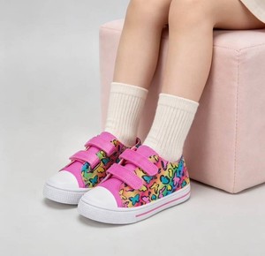 Funcoo Plus Girls Canvas Velcro Shoes Size 9, Pink Colorful Butterfly - Brand New