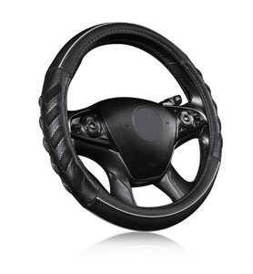 Flying Banner 15 Faux Leather Steering Wheel Cover, Grey and Black - Brand New