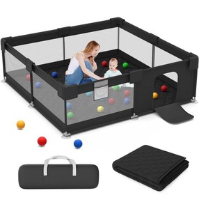 Babyep Baby Playpen with Mat and Gate, 50, Black - New