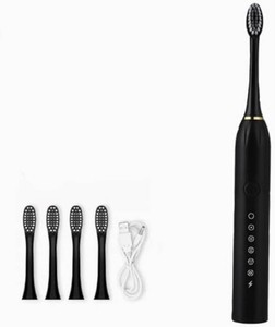 X-3 IPX7 Sonic Electric Toothbrush and Replacement Heads, Black - Brand New