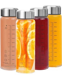 Glass Water Bottles 20 Oz with Stainless Steel Lids, 4 Pack - Brand New