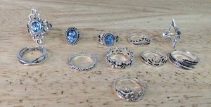 Fashion Jewelry Rings With Blue Stones, 11 Total - Brand New P