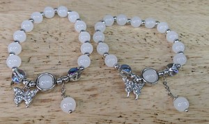 White Beaded Butterfly Charm Bracelets, 2 Total - Brand New P