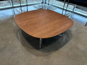 Walnut-Style Rounded Square Coffee Table With Chrome Base