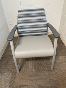 Padded Aluminum Frame Armchair With Striped Upholstered Back