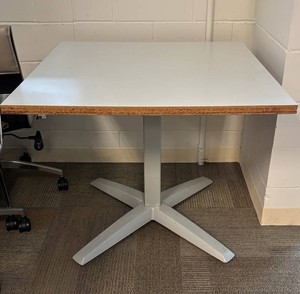 White Square Office Cafe Table With Pedestal Base