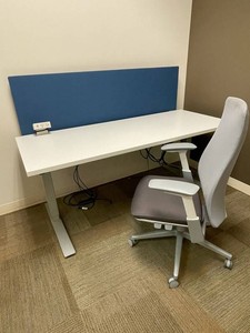 White Office Desk With Privacy Panel & Ergonomic Chair